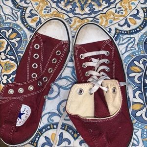 burgundy high top converse